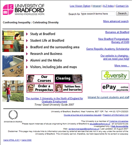 The University of Bradford old website