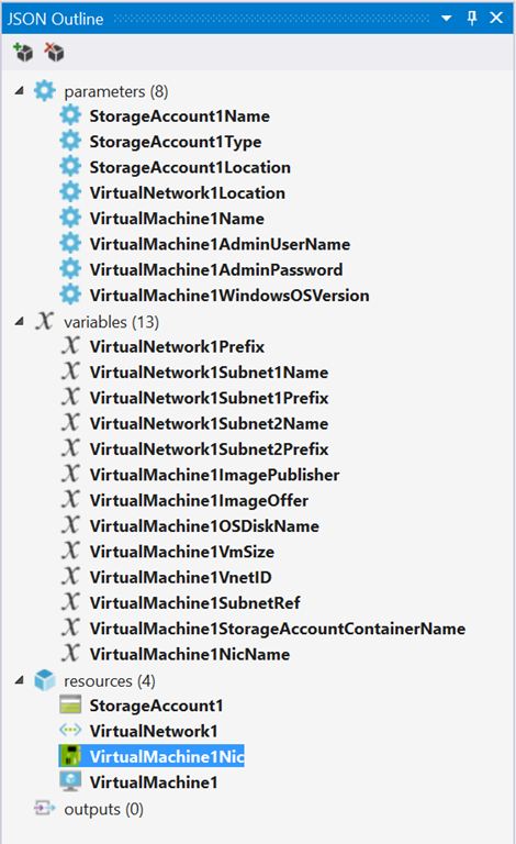 json outline with stuff