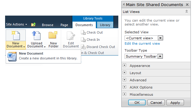 working menu with web part settings