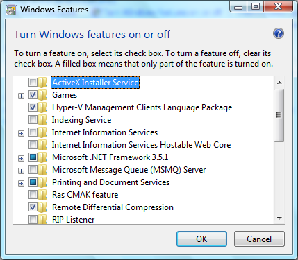 Windows Features dialog
