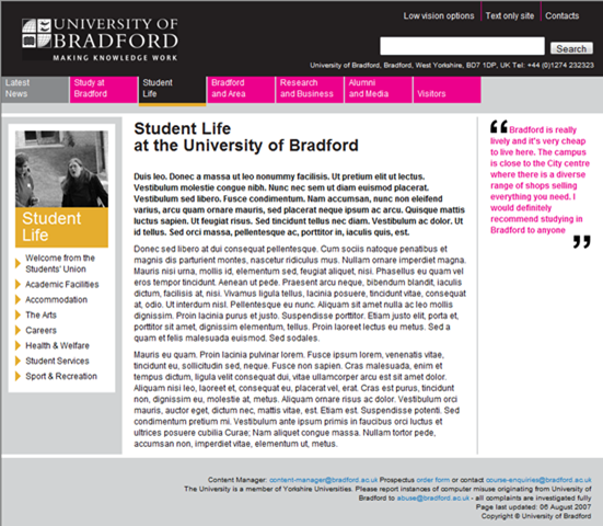 University internal page new design